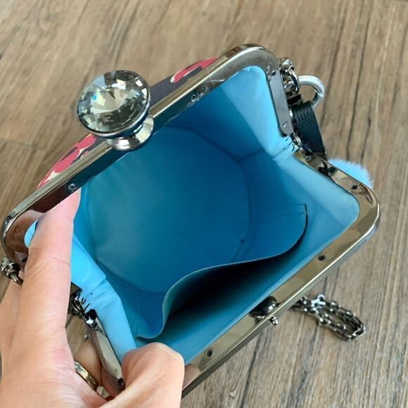 Handmade Genuine Leather Floral Print Push-lock Bucket Bag & Mink Fur Charm - Picture 16 of 16